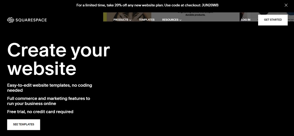 Squarespace website builder example