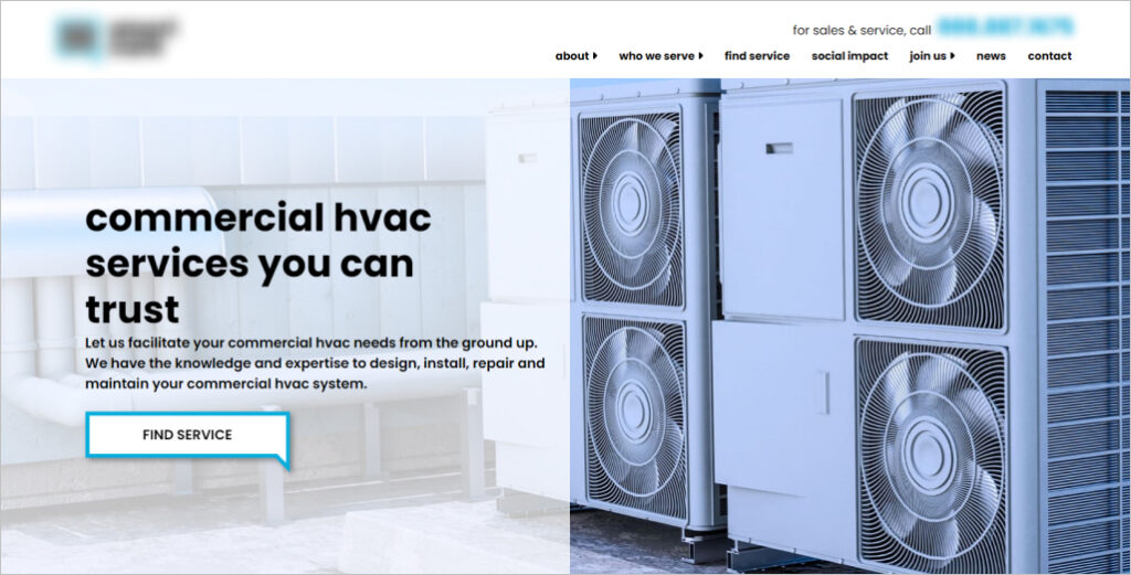 HVAC company landing page design