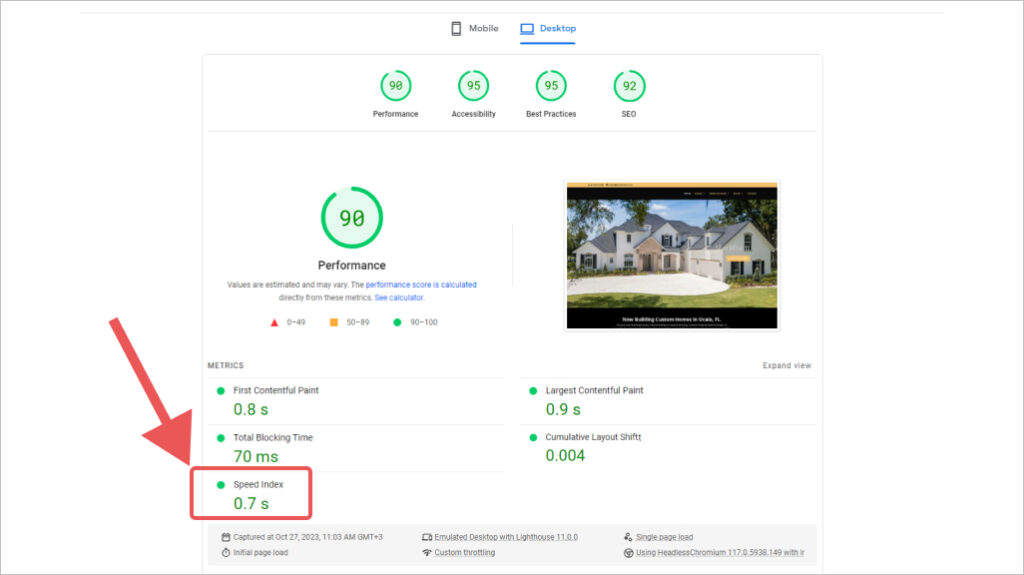 Home builder website speed