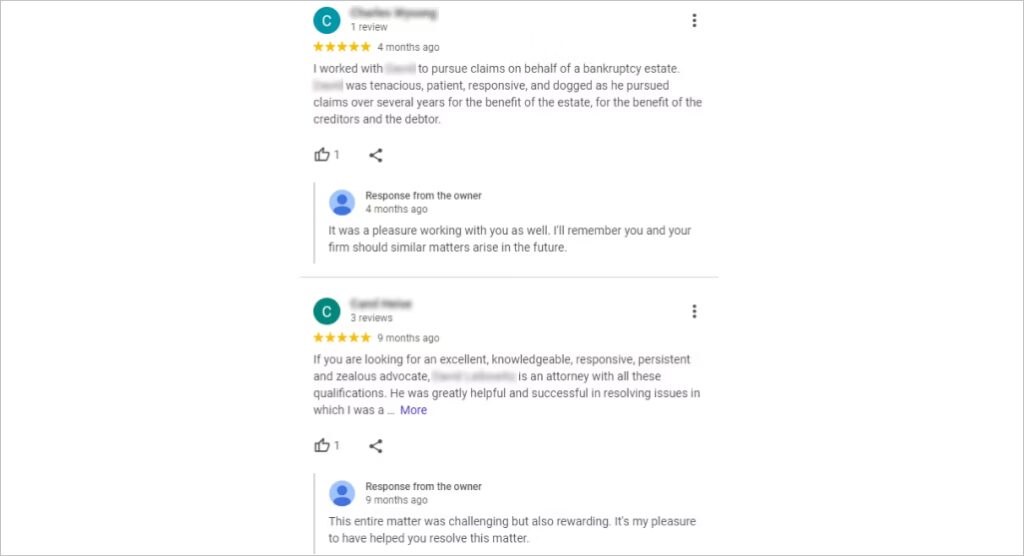 Bankruptcy attorney marketing reviews and testimonials