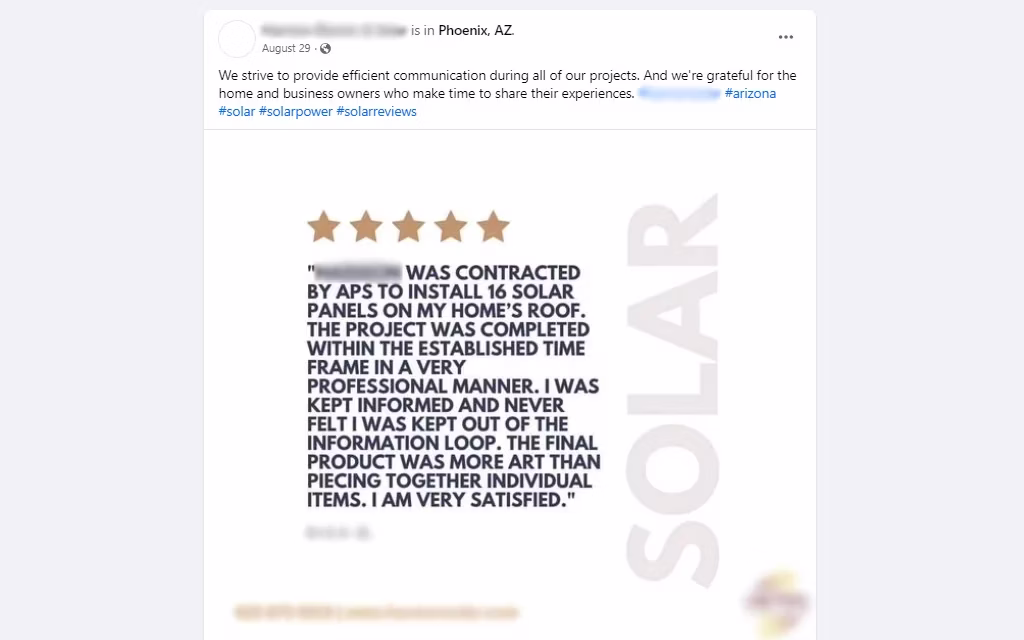 Testimonial about solar panel company